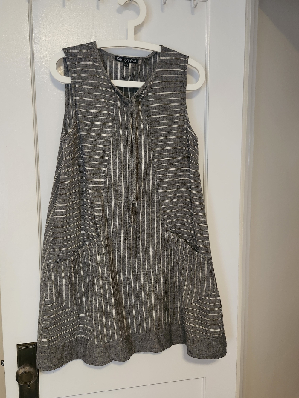 Remington Charcoal and White Striped Sleeveless Linen Dress